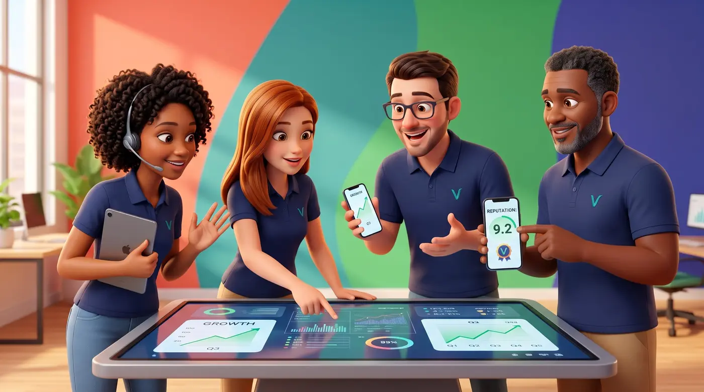 The Vaxen AI employee team — Ava the receptionist, Dave the marketer, Emily the lead qualifier, and Mack the reviews manager
